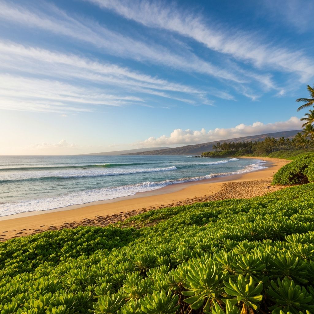 Peaceful Maui beach at golden hour